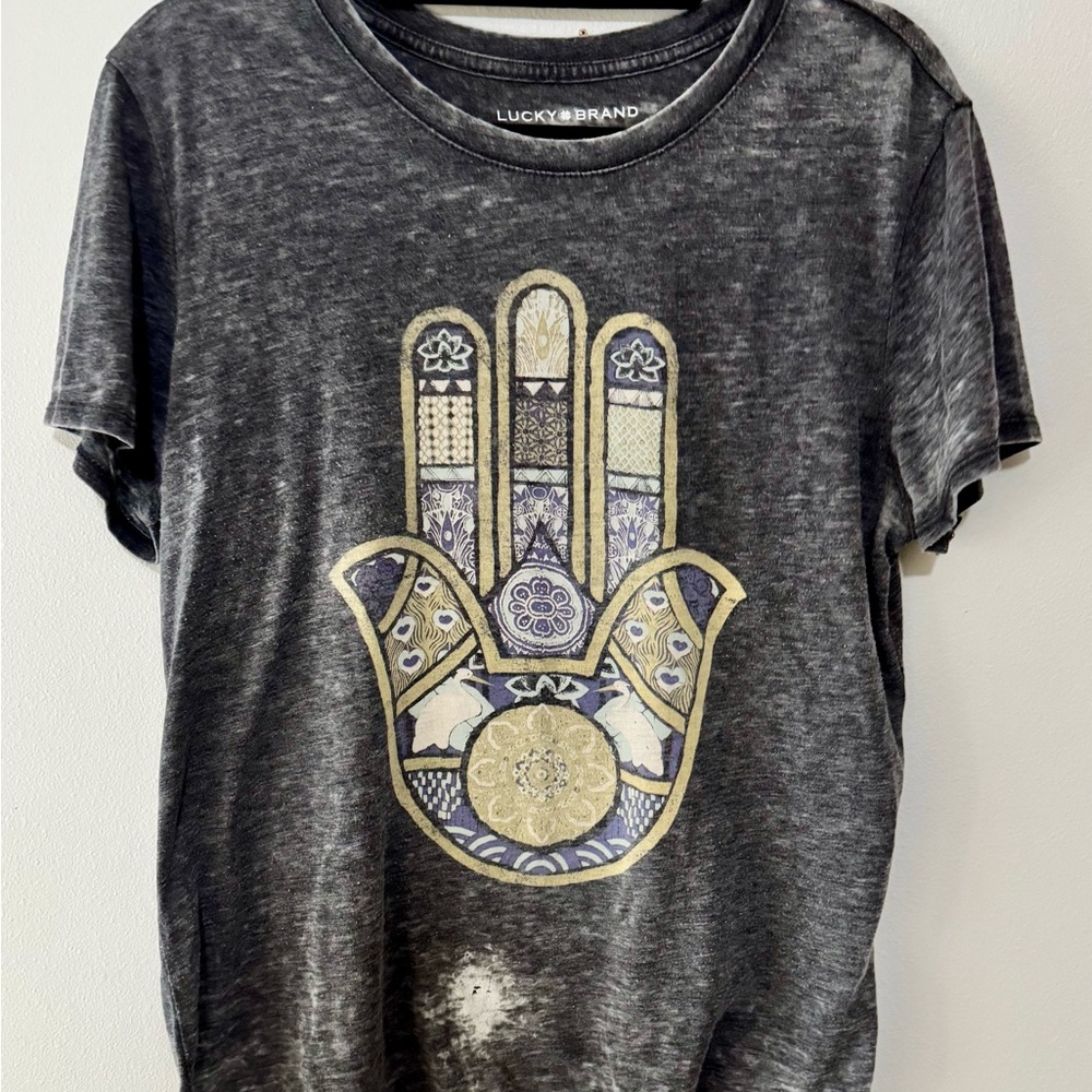 Lucky Brand Charcoal distressed Hamsa Graphic Tee